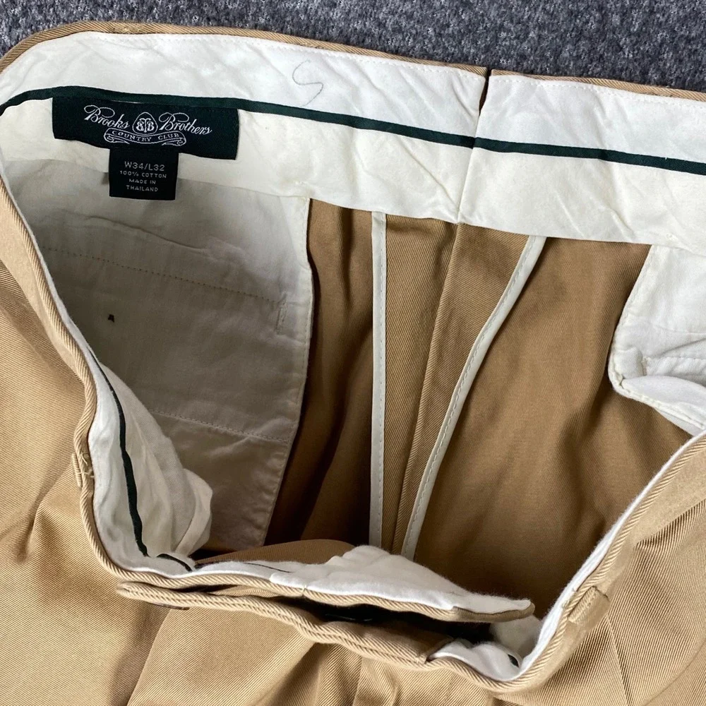 Brooks Brothers Country Club Mens‎ 34x30 Khaki Pleated Cuffed Cotton Chino Pants